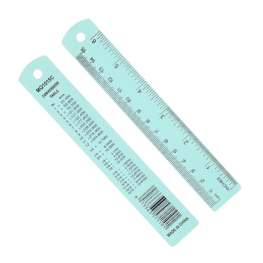 PATIKIL 15cm/6" Metal Ruler, 2 Pack Aluminum Alloy Rulers with Centimeters, Millimeters, Inches and Conversion Table Straight Edge Ruler for Writing Machinist Drafting, Blue Green