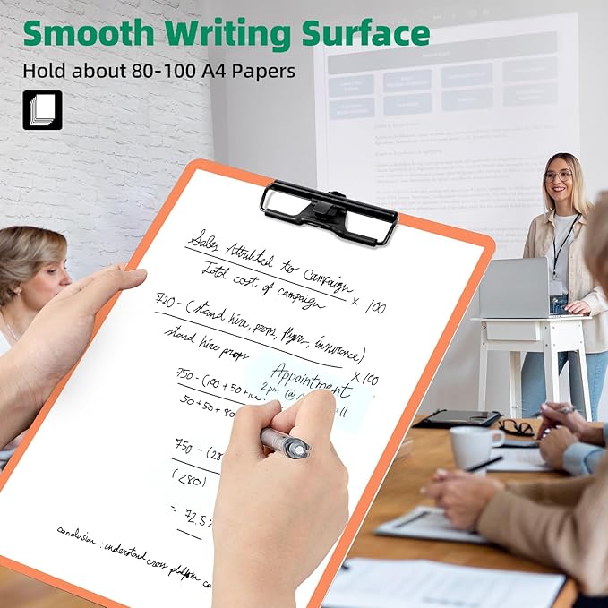 Orange Clipboard with Pen Holder, Set of 6 Plastic Clipboard with Low Profile Metal Clip, Hanging Clipboards Holds 8.5x11 Inch Papers, Standard A4 Letter Size Clip Boards for Office & School