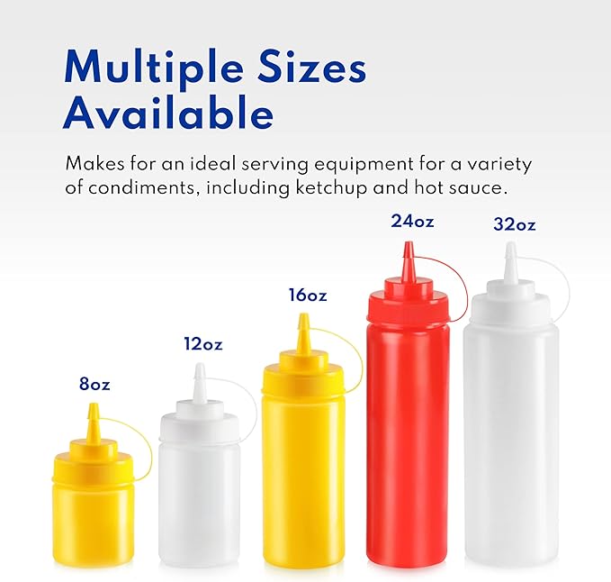 New Star Foodservice 533746 Squeeze Bottles, Plastic, Wide Mouth, 32 oz, Red, Pack of 6