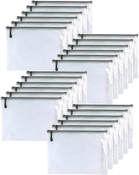 Oaimyy-24PCS-3 x 5" inchs-Mesh Zipper Pouch, Plastic Zip File Folders Puzzle Bags for Organizing,Office Supplies,Travel,Home Storage-Black