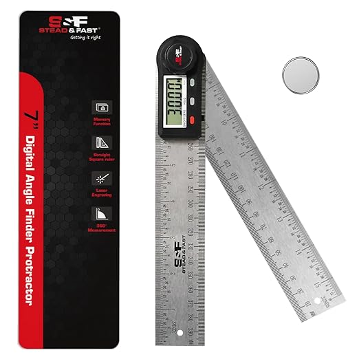 Angle Finder Tool Digital 7 Inch / 200 mm Stainless Steel DPRAF-7-B, Digital Protractor Display Angle Ruler for Measuring, Woodworking, Construction, Wall angle Measurement by S&F STEAD & FAST