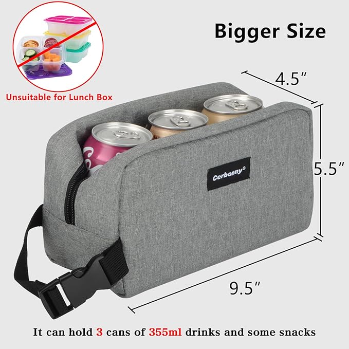 Cerbonny Cooler Bag Freezable Lunch Bag for Work School Travel,Leak-proof Small Lunch Bag,Small Insulated Bag For Kids 3+/Adults,Freezer Lunch Bags,Freezable Snack Bag,Grey