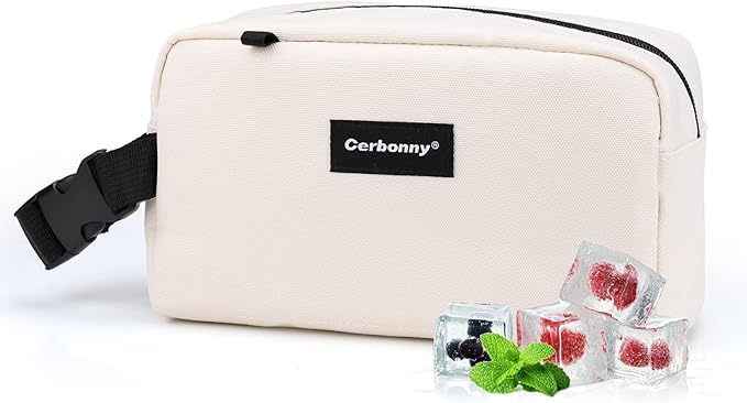 Cerbonny Mini Cooler Bag, Freezable Lunch Bag & Snack Bag, Insulated Bag for Travel/Work/School, Small Cooler Lunch Box with Detachable Gel Packs, Beige, 180 Cubic Inches
