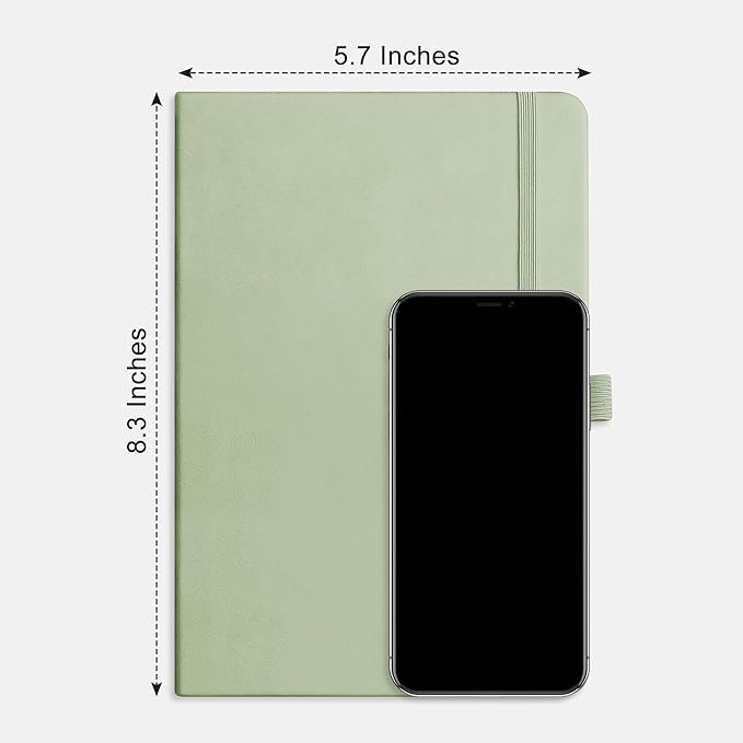 RETTACY Graph Grid Paper Notebook, 192 Pages, A5 Medium Size (5.7'' x 8.3''), 5 Squares per Inch, Leather Hardcover, 100 GSM Thick Paper, for School, Students, Math, Engineering (Light Green)