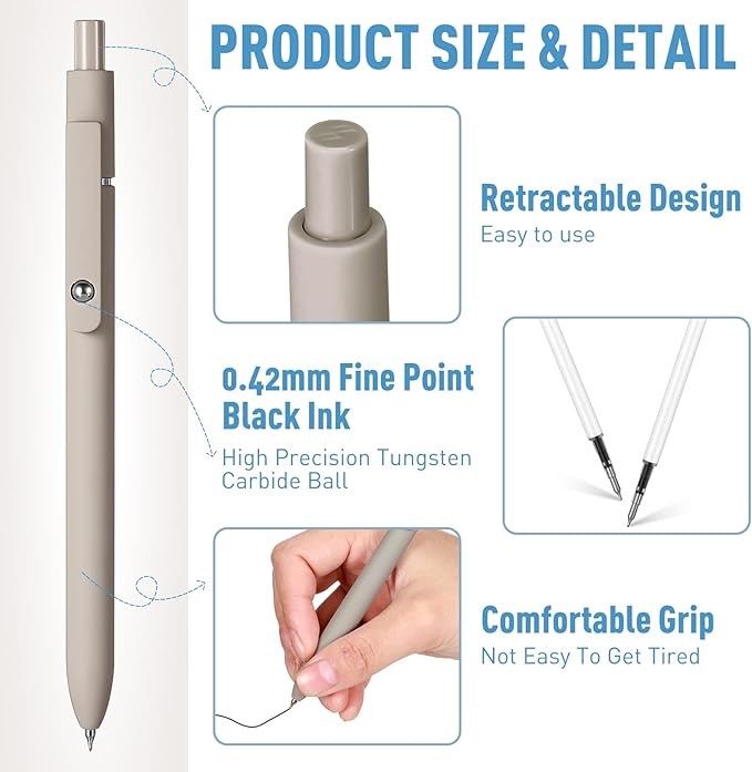 Thenshop Gel Ink Pen Retractable Ballpoint Pens with 0.5 mm Black Click Refill Smooth Writing Cute Quick Dry Fine Point Piloting Aesthetic(20 Pcs,Morandi Color)