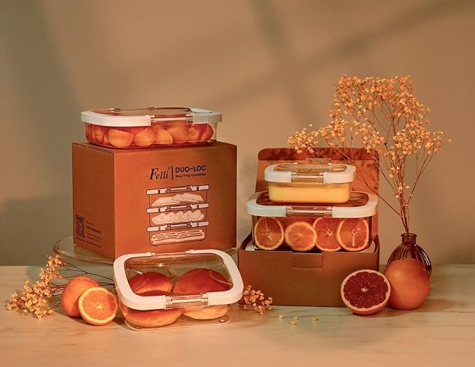 Felli Duo Loc Tritan Containers for Reheating Microwave Safe Box, Airtight Food Storage for Fridge Freezer, On The Go Lunch Container for Adults for Weekly Meal Plan Picnic Travel (6pk)