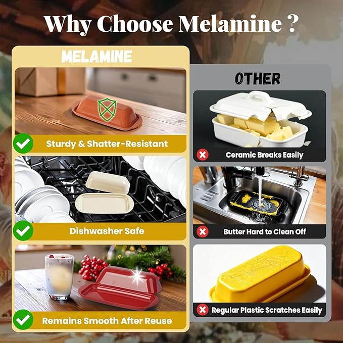 Butter Dish with Lid and Knife, Durable Countertop & Fridge Butter Keeper, BPA-Free Melamine Butter Container, Dishwasher Safe, Fits East/West Coast Butter Sticks (Pumpkin Orange)