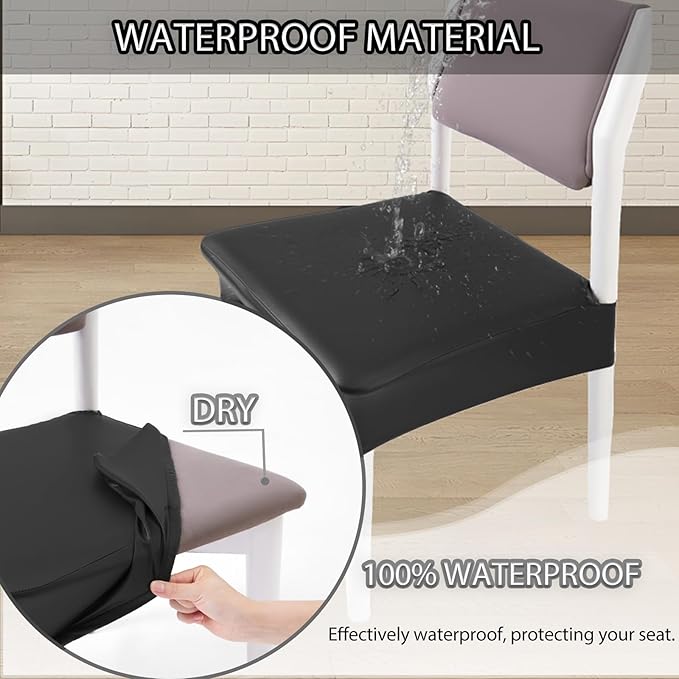 CWK Waterproof PU Leather Dining Chair Covers Set of 1-Stretchable Chair Seat Slipcovers, Removable & Washable Protector for Dining Room,Home,Office,Wedding,Rear Covers (PU-Black)
