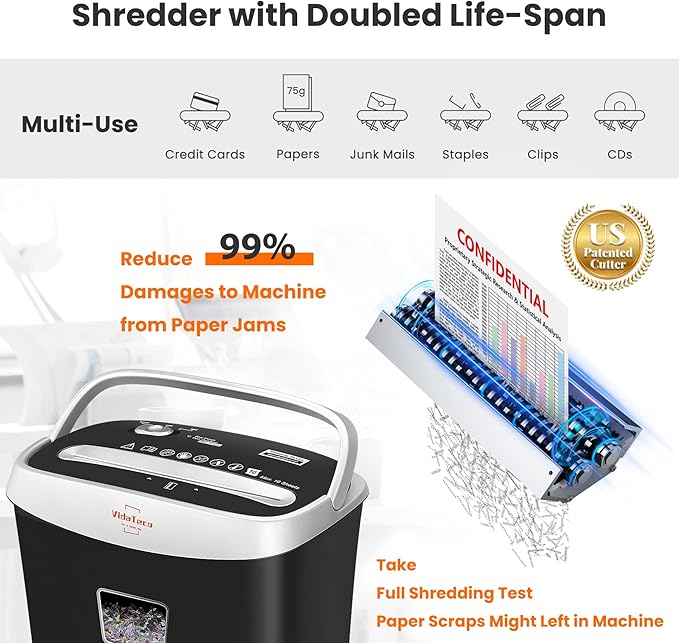 Paper Shredder for Home Office10-Sheet Cross-Cut Shredder with US Patented Cutter,Also Shreds Card/CD/Clip,Paper Shredding Machine for Home Use Heavy Duty with Jam Proof,3.9-Gallon Bin