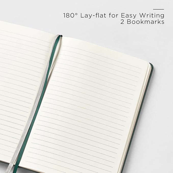 A5 Lined Leather Journal and Pen Set, Hardcover Notebook with Pen, 160 Pages 100gsm Thick Ruled Paper for Men Women, for Work, Business, School or Home Writing, 5.7'' x 8'', Gift Box Included(Green)