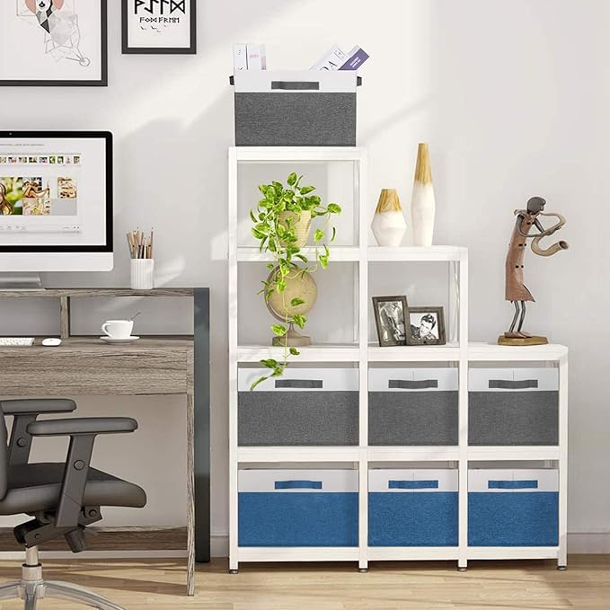 GhvyenntteS Storage Baskets for Shelves 3 Pack, Large Fabric Storage Bins with 3 Handles, Collapsible Closet Organizers and Storage, Sturdy Closet Organizer Bins/Laundry Room Organization, Blue