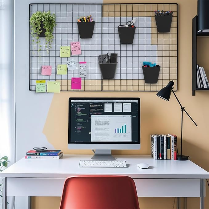 G.CORE Large Grid Wall Bins - 6Pack Black Gridwall Accessories Hanging Cups with Back Hooks - Plastic Grid Wall Panels Organizers Wire Shelves Holders for Garage Garden Craft Office Tools Storage