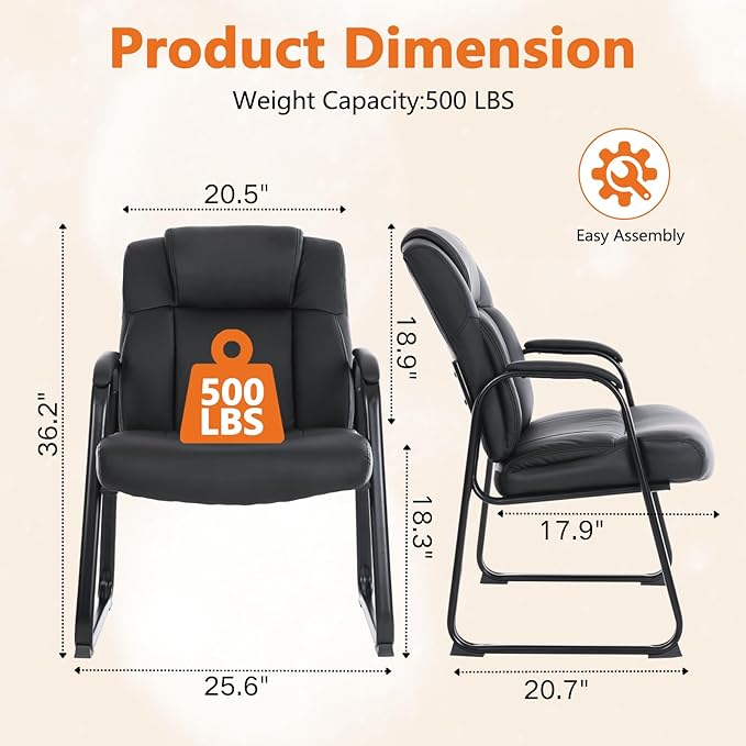 CLATINA Big & Tall 500 lb. Guest Chair, Leather Reception Chairs with Sled Base and Padded Arm Rest for Waiting Room Office Home and Meeting Conference-Black (8 Pack)