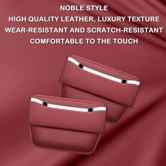 HOLDCY Car Seat Gap Filler Organizer - Leather Console Side Pocket Seat Storage - Stylish and Practical Car Accessories for Cars,SUV,Truck (Red - 2 Pack)