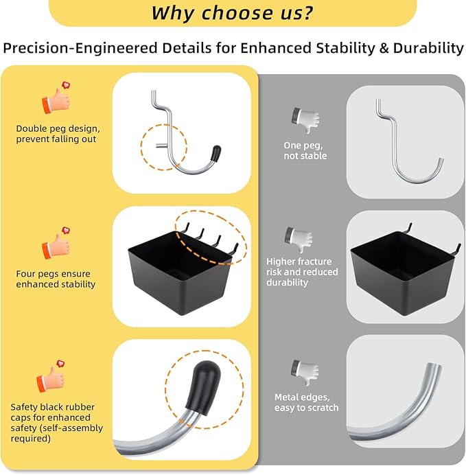 136PCS Metal Pegboard Hooks Organizer Kit for Organizing Various Tools - Heavy Duty 1/4" & 1/8" Pegboard Accessories with Pegboard Bins, Wall Mount Tool Storage for Garage, Workshop & Kitchen