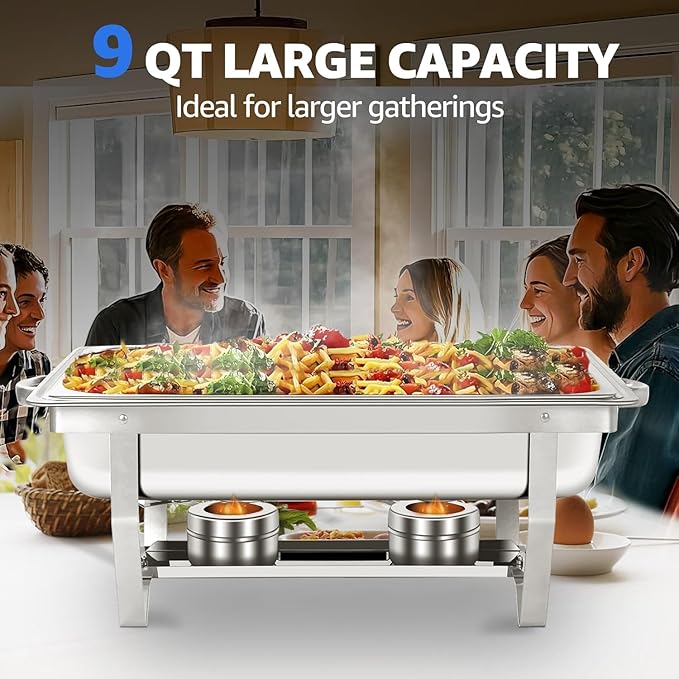 6 pack Chafing Dishes for Buffet of Stainless Steel Food Warmers 9 QT Chafers and Buffet Warmers Sets Commercial Catering Chafers, 12 Pans（full size+ 1/2 size+ 1/3 size)