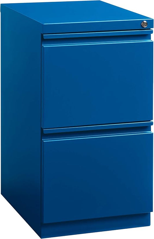20 Inch Deep Metal Mobile Pedestal File 2 Drawer File-File with Full Width Pull, for Home and Office, Holds Letter Width Hanging Folders, Classic Blue
