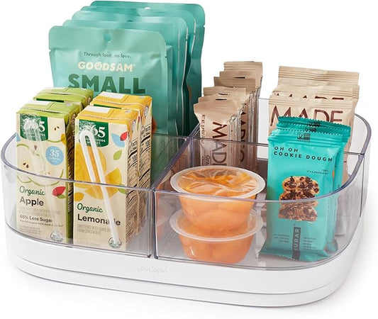 YouCopia MagicTrack Rectangle Lazy Susan Turntable with 4 Clear Storage Bins: Rotating Cabinet Organizer for Kitchen or Bathroom Items, 360° Spin, Non-Slip, White Speckled BPA-Free