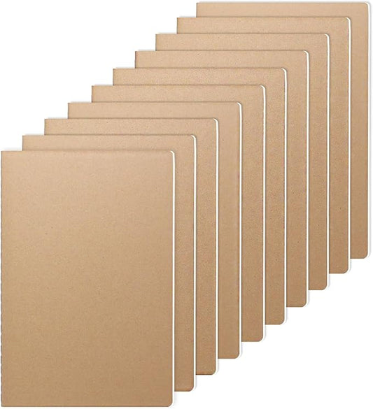 LIONSOUL Bulk A5 Journal Notebook, Kraft Cover 80 Pages Lined Paper Journal for Traveler, Notes, Memo - Bulk Journals Sewn Brown Notebook for School Supplies, Office Supplie (blank 80pages, 10pack)