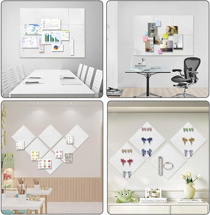 Large Cork Board for Walls 48"x 36", 12 Pack Felt Wall Tiles with Safe Removable Adhesive Tabs, Cork Board for Office,Pinboard Bulletin Board - White