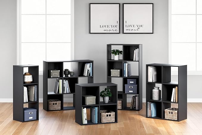 Signature Design by Ashley Langdrew 8 Cube Storage Organizer, Matte Finish, Wood & Decorative Laminate, 23.74" W x 11.81" D x 47.05" H, Black