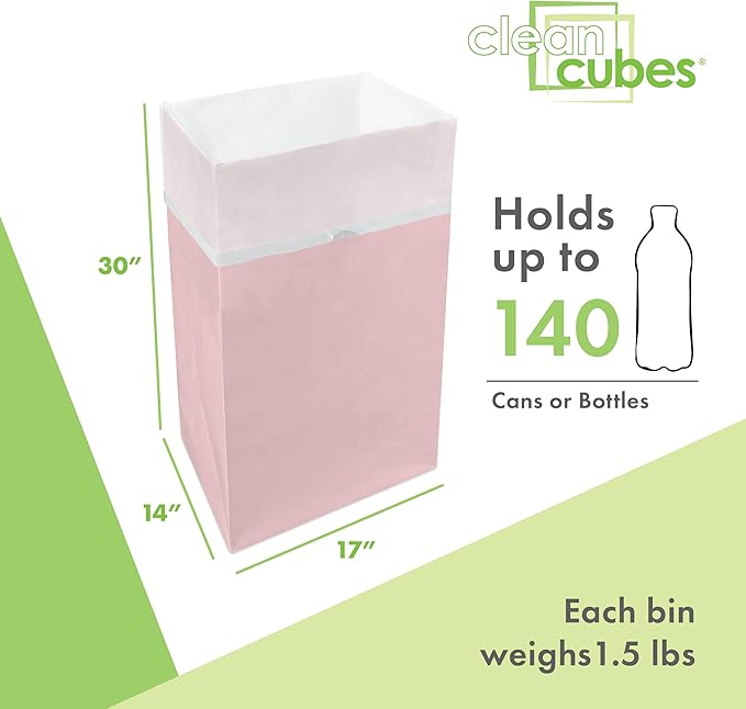 | 30 Gallon Disposable Trash Cans (3-Pack) with Fitted Trash Bags - Reusable Garbage and Recycling Bins for Parties, Events, and More (Pink- 30” Height x 17” Width x 14” Depth)