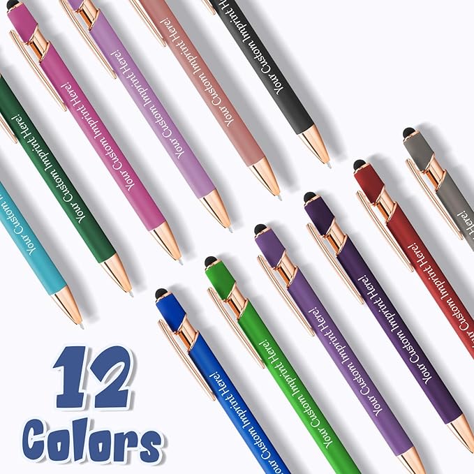 Personalized Pens in Bulk, Customized Engraved Pens with Name or Text, Black Ink Ballpoint Pens with Stylus for Business, Promotional Gifts, Events, Parties, Students, Gifts