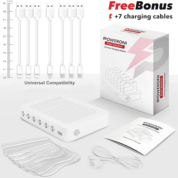 USB Charging Dock - 6-Port Universal Charging Station for Multiple Devices - Multi Device Charger Station - Compatible with Apple, iPad, iPhone, and Android Cell Phones and Tablets