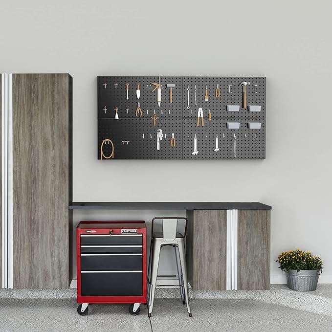 Pegboard Smith 4x2ft Metal Pegboard Kit for Tools Storage, Black Pegboard Wall Organizer with Hooks and Pegboard Bins