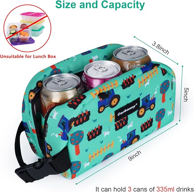 Cerbonny Freezable Cooler Bag for Work, School, Travel - Insulated, Fit for Yogurt, 3+ (Green Vehicle)