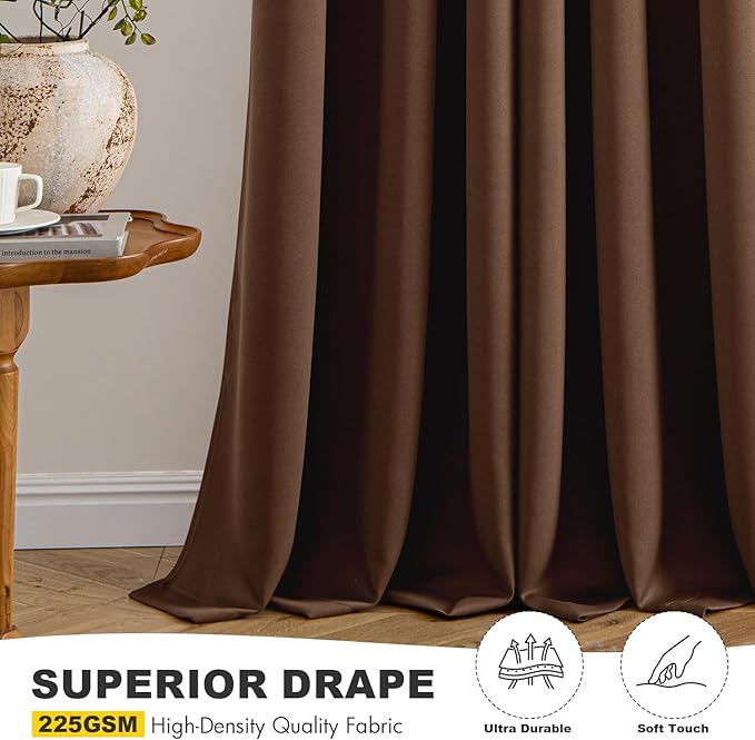 MIULEE Blackout Curtains for Bedroom Living Room 63 Inches Long 2 Panels, Thermal Insulated Room Darkening Drapes Solid Grommet Noise Reduction Light Blocking Window Treatments 40x63 Inch Mocha Brown