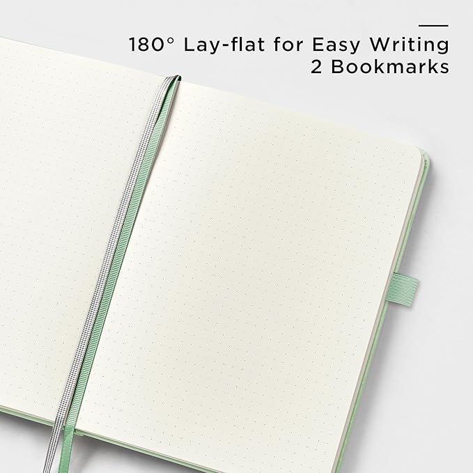 &And Per Se Dotted Journal Notebook, A5 Hardcover Leather Bullet Dotted Journal, 160 Pages 100 gsm Thick Dotted Paper，3 Sheets of Stickers Included - 5.7'' x 8''（Light Green）