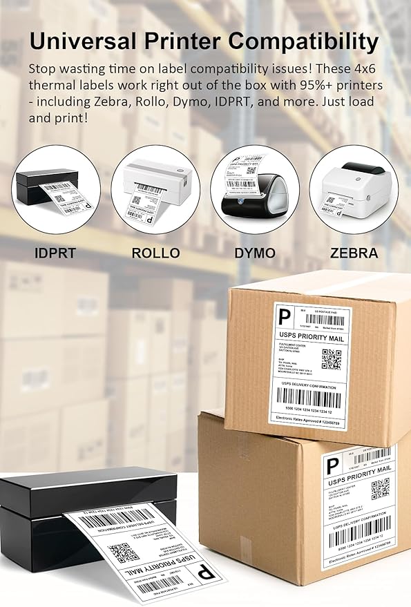 4x6 Thermal Labels - Waterproof Shipping Stickers for Thermal Printers, All-Purpose Label Stickers, White, 1000/Pack (2-Pack)