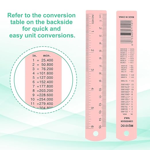 PATIKIL 15cm/6" Metal Ruler, 2 Pack Aluminum Alloy Rulers with Centimeters, Millimeters, Inches and Conversion Table Straight Edge Ruler for Writing Machinist Drafting, Pink