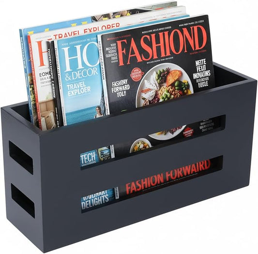 Magazine File Holder, Standing Wooden Magazine Rack, Desk Folder Organizer for Office & Bathroom-Black