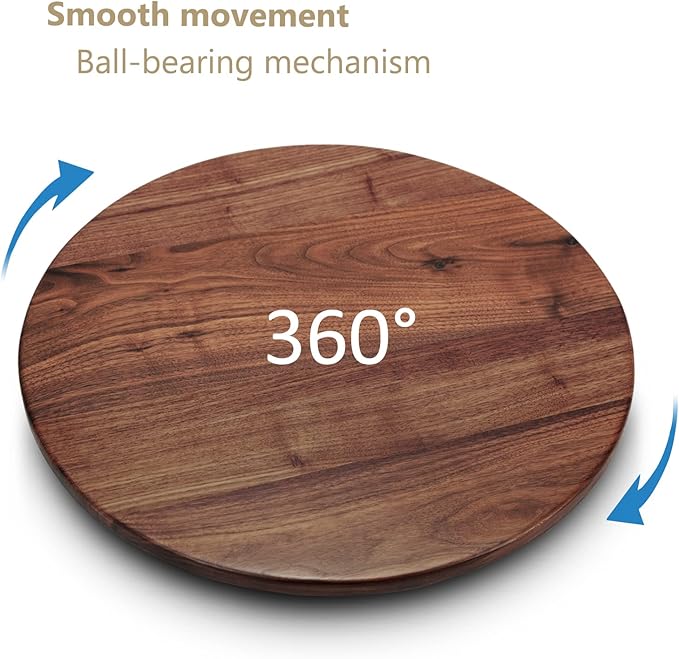18 Inches Black Walnut Wood Lazy Susan, Solid Wooden Round Kitchen Turntable Rotating Tray