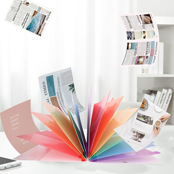 Rainbow Tab Expanding File Folder - 24 Pockets, Durable A4 Letter Size Organizer, Water-Resistant Plastic Dividers, Home/Office/School Document Holder (Blue)