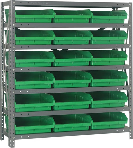 Quantum Storage Systems 1839-110GN Steel Shelving Unit with 4" Shelf Bins, 18" D x 36" W x 39" H, Green