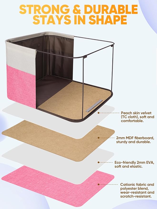 BALEINE 3 Pack Fabric Storage Bins for Shelves, Linen Storage Baskets for Organizing, Decorative Closet Bins for Clothes, Home (Pink, 14''x10''x8.5')