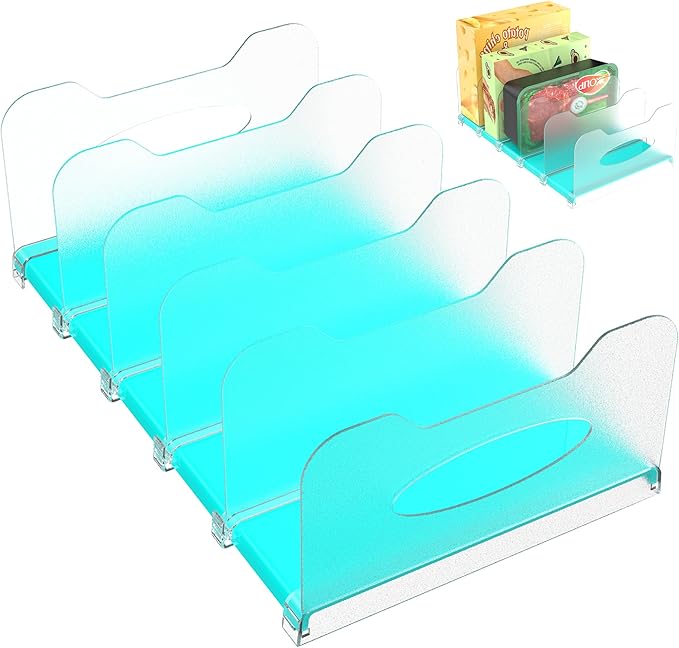 Freezer Organizer 12” Visible Fridge Organizer Rack with Removable Dividers and Handles, Freely Adjustable, Fits Refrigerator Frozen Meals, Lunch Meat Box, Cheeses (Mint Green)