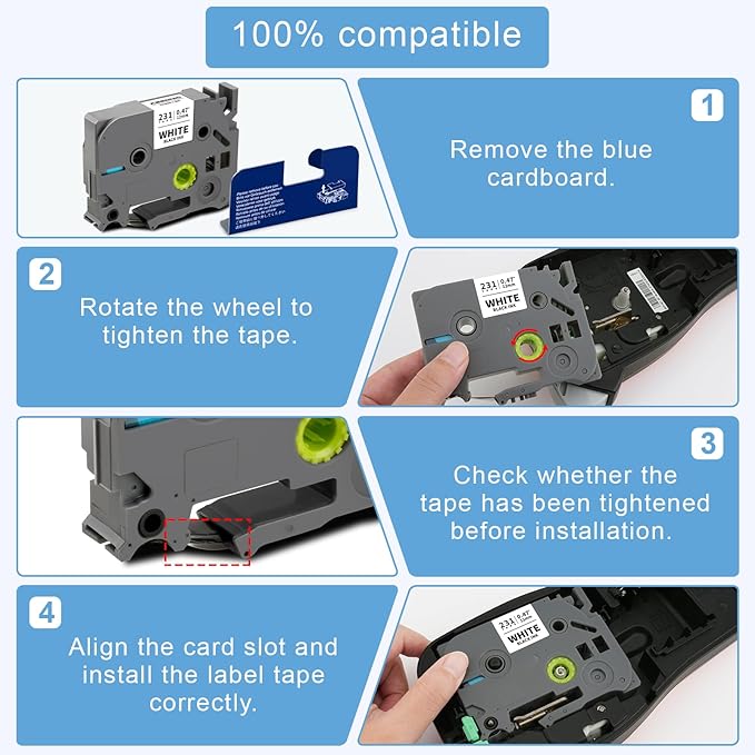 Absonic 20-Pack 12mm 0.47" Black on White Label Tape Compatible for Brother P Touch Tze-231 Tz-231 Laminated Tze Tz 1/2" Refill for Ptouch PTD220 PTD210 PTD400 PTD600 PTD610BT Label Maker