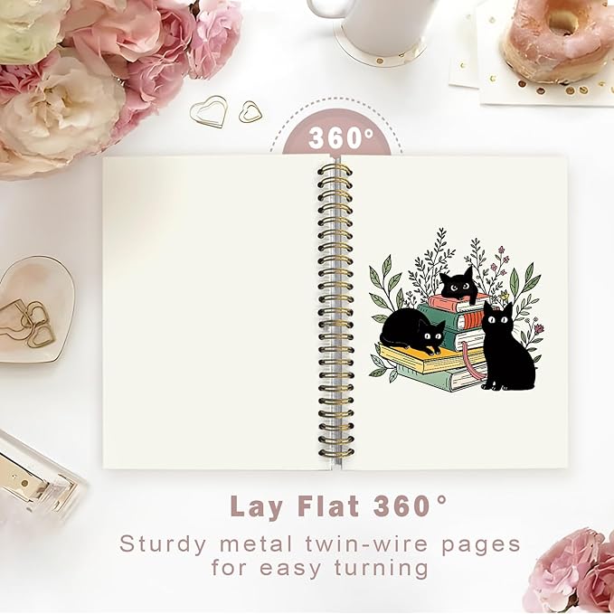 Lacama Black Cat Notebook Journal, Cute Cat Notebook Gifts for Women, Trendy Black Cat Spiral Notebooks, Gifts for Cat Lovers, Cat Stationary, Cat Notepad, School Supplies, Office Supplies 5.5x8.3