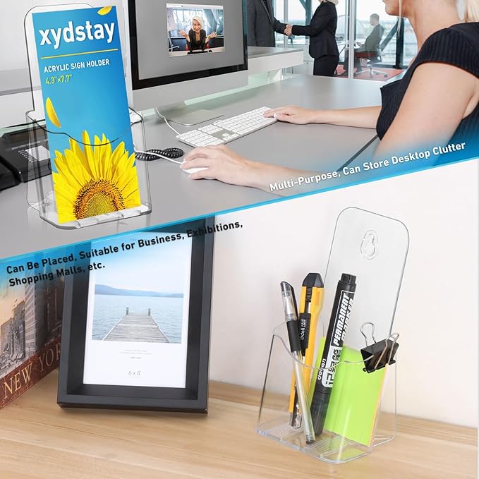 Acrylic Brochure Holder 4x9 Inches Slant Back Design, Clear Display Stand, Plastic Table Stand Sign, Pamphlet Flyer Display, 6 Pack