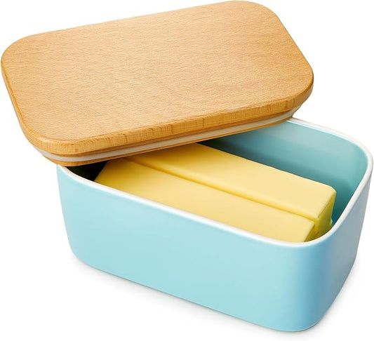 Sweese Large Butter Dish with Lid for Countertop, Airtight Butter Keeper Holds Up to 2 Sticks of Butter, Porcelain Butter Container for Kitchen Decor and Accessories for Kitchen Gift, Turquoise