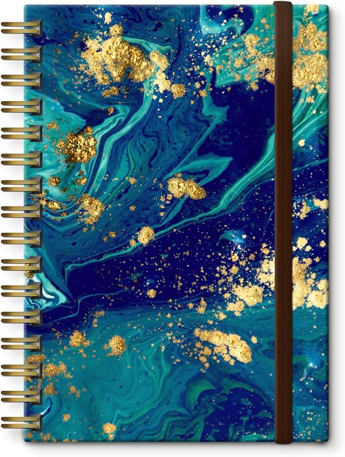 Spiral Journal Notebook, A5 Cute Notebooks for Women Men, College Ruled Hardcover Notebook for Work & Note Taking, 60 Pages Double-Wire Journals for Writing, Ocean Marble