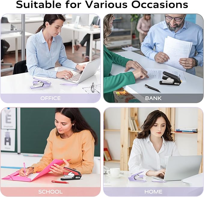 Effortless Stapler for Desk with 40-50 Sheet Capacity, 2000 Staples, 1-Touch Stapling, Ergonomic & Easy to Load Desktop Staplers, Heavy Duty Stapler, and Magnetic Staple Remover, Red