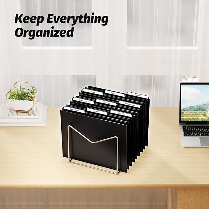 Fastener File Folder,Plastic Folders with Pockets,Reinforced Heavy Duty Pocket Folder with Brad,Manila,1/3 Cut Tabs,Letter Size,12 Pack,Black