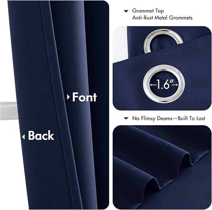 MIULEE Navy Blue Blackout Curtains - Bedroom Window Treatment Curtains Thermal Insulated Room Darkening Drapes for Living Room Kitchen Grommet Top Light Blocking Drapery, 40 x 45 Inches Long, 2 Panels