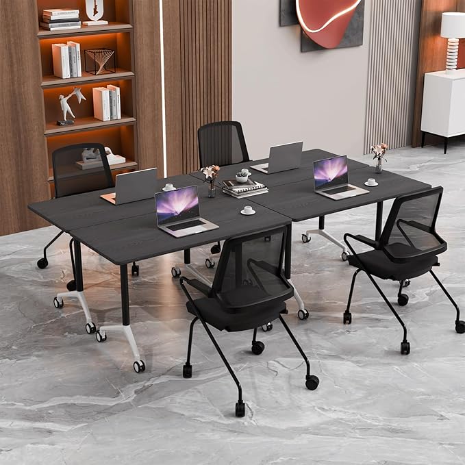 Conference Room Table with Flip-Top Design for Dynamic Meetings, Business Table Computer Desk with Heavy-Duty Frame,Foldable Seminar Meeting Tables for Home Office (2, F, 61IN)