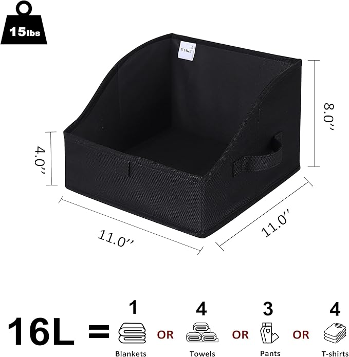 WUIKE Trapezoid Storage Bins with Handles, Fabric Closet Storage Baskets for Organizing Clothes, Purse, Sheets, Blankets, 11" L x 11" W x 8" H, 3-Pack, Black